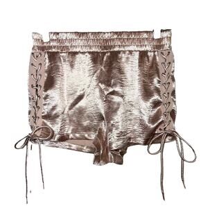 Forever 21 Boxer Shorts Satin Lace Up Elastic Waistband Metallic Pink Small